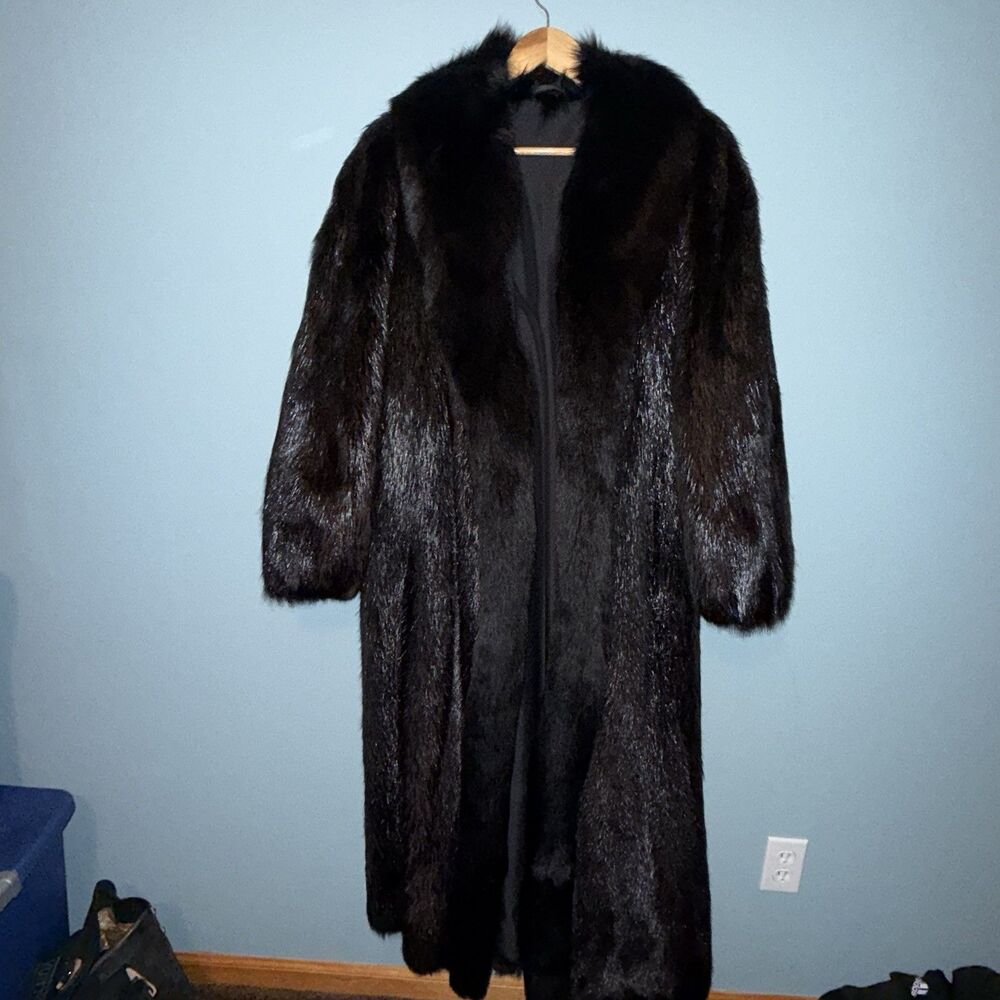 Beautiful Ladies LONG HAIR  BEAVER Full Length Coat W/ Fox Fur Collar Size 36